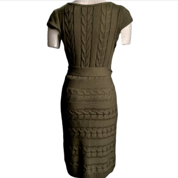 Jessica Simpson Short Sleeve Sweater Dress M Olive Green Scoop Neck Belted #126P - Picture 5 of 7